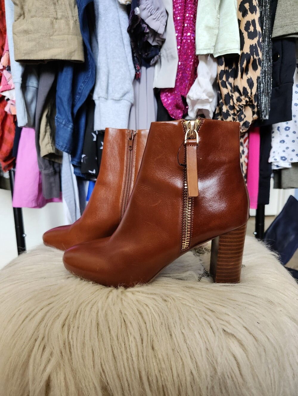 Jeffrey Campbell Cognac Leather Zip Ankle Boots